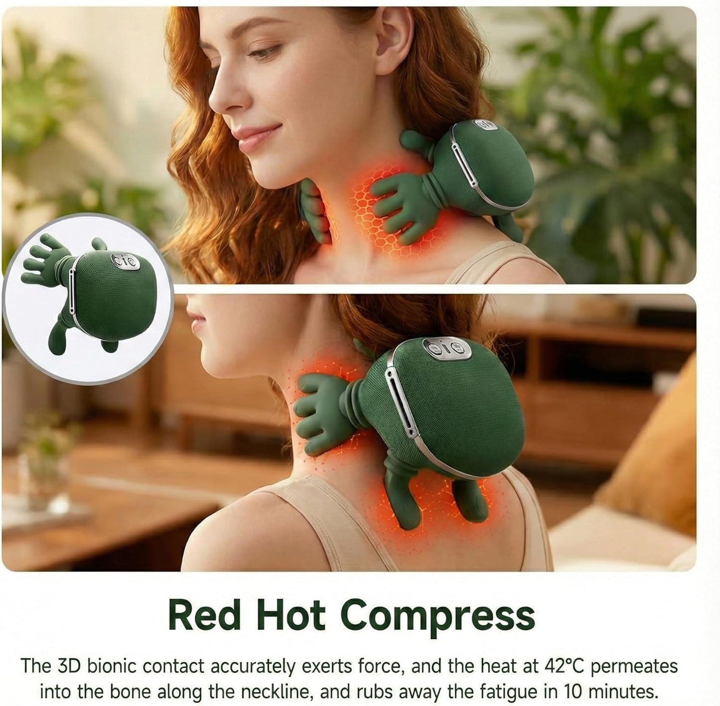 Portable Neck and Shoulder Massager with Soothing Heat, 4D Deep-Kneading Rechargeable Massage Device for Back and Body Use at Home, Office or On the Go!