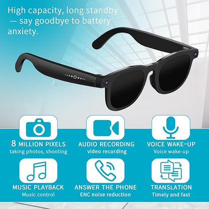 Smart Ai Glasses- Bluetooth Headset Glasses–Wireless Audio Sunglasses (Camera,Calls & Music)
