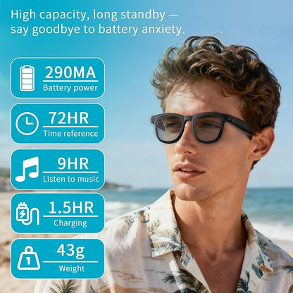 Smart Ai Glasses- Bluetooth Headset Glasses–Wireless Audio Sunglasses (Camera,Calls & Music)