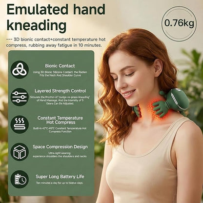 Portable Neck and Shoulder Massager with Soothing Heat, 4D Deep-Kneading Rechargeable Massage Device for Back and Body Use at Home, Office or On the Go!